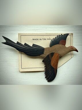 Vintage Handmade Exotic Inlay Wood Bird Brooch Pin Philippines